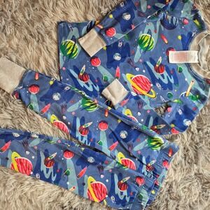 Mini Boden Kids Space Planet Pajama Set Blue Long Sleeve 2pc PJ 3Y 98cm